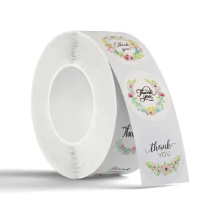 Floral 'Thank You' stickers roll for gift packaging, envelopes, and small business