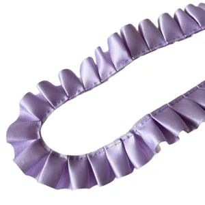 Elegant 2.5cm wide purple pleated ruffle satin ribbon trim for DIY clothing and crafts
