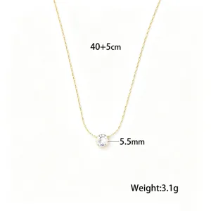 Elegante vergoldete Titanstahlkette mit einem 5,5 mm runden Zirkon-Kristallanhänger
