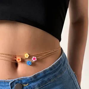 Catena da Vita Boho con Fiori in Argilla Polimerica Colorata per Donna Catena in Metallo Tonalità Oro Sexy Body Chain Gioielli da Spiaggia
