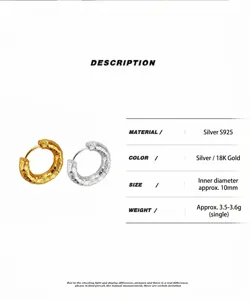 Dettagli che mostrano i parametri dei cerchi in argento S925 con texture ondulata