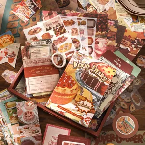 Vintage Washi Stickerboek Vrije Tijd Eten Dagboek Stadsleven Scrapbooking Materiaal Retro Journaling DIY Decoratieve Briefpapier