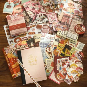 154-delige vintage dessert-thema scrapbooking-set met stickers, notitieboek en papier