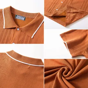 Detailansichten des Strick-Poloshirts für Herren mit Weizen-Jacquard-Muster und Rippkragen