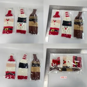 3er-Set gestrickte Weihnachts-Weinflaschenhüllen mit Weihnachtsmann-, Schneemann- und Rentier-Motiv