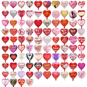 Set aus 18-Zoll herzförmigen Valentinstag-Folienballons mit verschiedenen Liebesdrucken