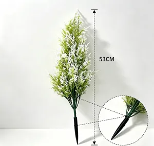 Detailed view of a 53cm tall artificial pine branch featuring a sharp stake base design