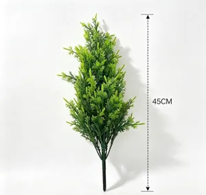 Detailed view of a 45cm artificial green cypress branch for home greenery decoration