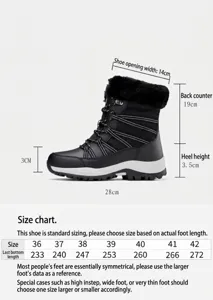 Detaillierte Größentabelle und Maßangaben für Damen Winterstiefel mit Kunstfellfutter