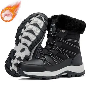 Wasserdichte schwarze Damen-Schneestiefel mit warmem Plüschfutter und dicker Gummisohle
