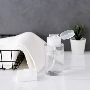 Clear press-down pump dispenser bottle for makeup remover and skincare travel use