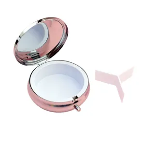 Portapillole in metallo oro rosa 6cm con specchio e divisore a 3 scomparti da viaggio