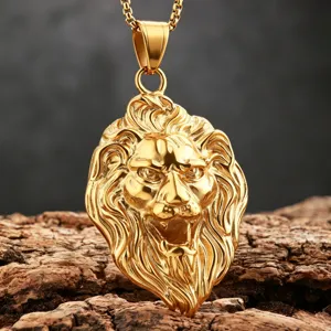 Lion Head Pendant Necklace Stainless Steel 3D Lion King Animal Punk Rock Vintage Gothic Jewelry For Men With Box Chain