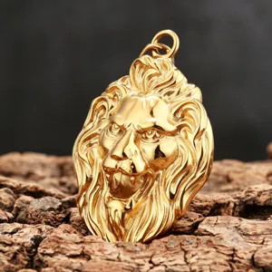 Fashionable gold lion head pendant necklace in durable stainless steel for men