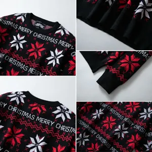 Gros plan d'un pull de Noël tricoté pour hommes avec des motifs de flocons de neige.
