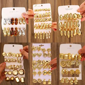 Geometrisches Gold Ohrstecker Set Für Damen Mode CCB Metall Creolen Mehrere Paare Schmuck Zubehör Kein Custom
