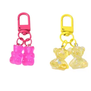 Zwei süße Gummibärchen Schlüsselanhänger in Pink und Gelb für modische Handtaschen Deko