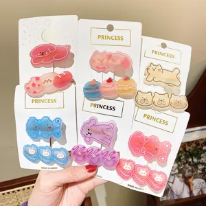 Cute Japanese Style Cartoon Animal Hair Clips Acrylic Puppy Kitten Bear Heart Hairpins For Kids Girls Fashion Hair Accessories
