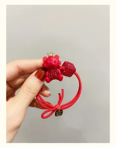 Rotes Tiger Haargummis mit Strass Krone, festliches Neujahr elastisches Haarband für Damen.