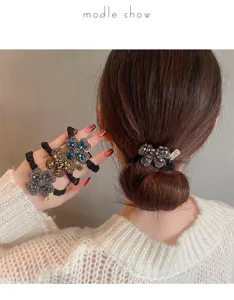 Rhinestone four leaf clover hair tie crystal elastic hair band elegant women hair accessories