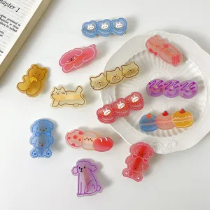 Cute acrylic cartoon hair clips detail view, sweet style side clips for daily wear.