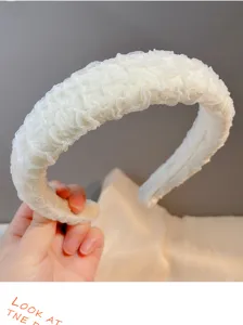 White mesh wide sponge headband Korean style solid color pleated hair hoop for women.