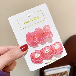 Cute Japanese style pink cartoon hair clips set, sweet girl side hair pins and duckbill clips.
