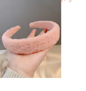 Pink crinkle wide headband sponge hair hoop fashion cute sweet hair accessories daily wear