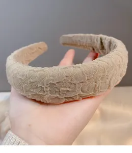 Korean style wide sponge headband lace mesh solid color minimalist hair hoop for daily wear