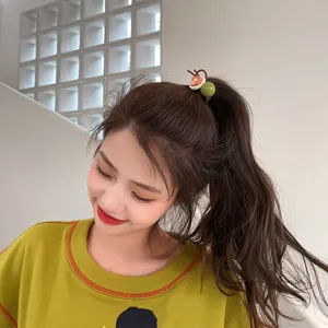 Hair tie with green bead and cute charm for women, chic high ponytail hair accessory