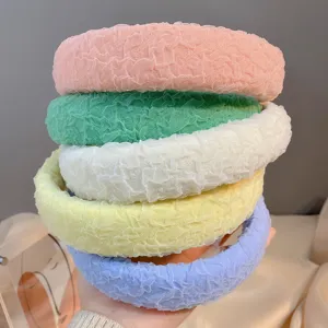 Minimalist Cotton Linen Pleated Wide Headband Sponge Hair Hoop For Women Solid Color Face Washing Hair Accessories