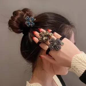 Korean Style Exquisite Rhinestone Hair Ties Individual Packaging Elastic Alloy Fabric Scrunchie Hair Bands Accessories For Women Everyday