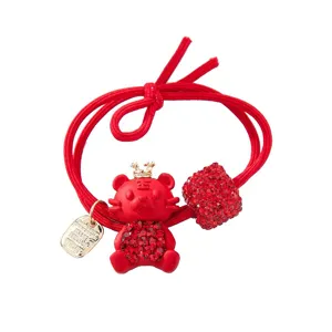 Rotes Tiger Haargummis mit Strass Krone elastisches Band süßes tolles Haarschmuckset