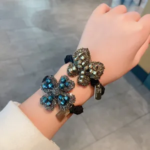 Korean rhinestone hair ties sparkling clover hair rope women elegant elastic headbands
