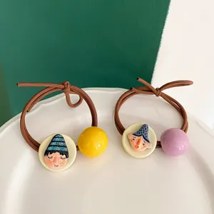 Korean ins quirky hair tie set with cute face charms and colorful beads for women.