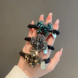 Elegant rhinestone hair ties for women, sparkly crystal flower hair scrunchies with elastic.