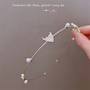 Serre-tête en métal fin perle cœur de diable strass style coréen pour femmes chic
