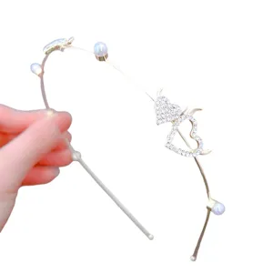 Serre-tête fin en métal perle cœur de diable strass style coréen accessoires de cheveux
