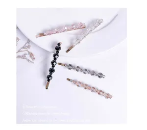 Crystal beaded duckbill hair clips, stylish Korean style side bang clips for women and girls.