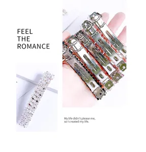 Exquisite Kristall Strass Feder Haarspange vier Reihen gewebte glänzende Haarklammer