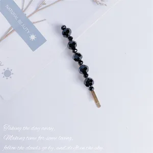 Korean minimalist black crystal beaded hairpin elegant hair clip for women and girls daily wear