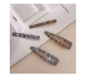 Koreanische Strass Haarklammern Set, glänzende Kristall geometrische Spangen für Damen.
