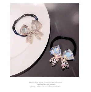 Elastici per capelli con fiocco in cristallo brillante, accessori eleganti in strass.