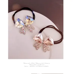 Elastico per capelli con fiocco in strass luminoso elegante accessorio cristallo donna