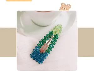 Kristall Perlen Haarspange Farbverlauf Gruen Blau Strass Haarnadel Koreanischer Stil BB Clip