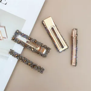 Quadratische geometrische Strass Haarklammern Set, elegante Metall Entenschnabel Spangen.