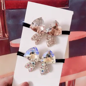 Set elastici per capelli fiocco strass lucido, corda per capelli cristallo elegante per donne.