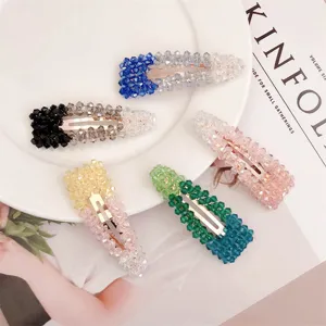 Koreanischer Minimalist Mehrfarbiger Verlauf Kristall Strass Haarspange Geometrischer Wassertropfen BB Snap Clip Seitenhaarnadeln Für Damen