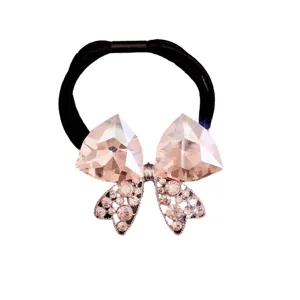 Elastico per capelli con fiocco in cristallo brillante per donna, fermacoda strass rosa.