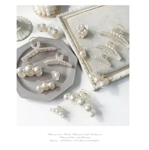 Elegant pearl hair claws transparent acrylic shark clips set for women daily styling accessories